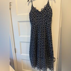 Gianni Bini Navy and White Patterned Midi Dress